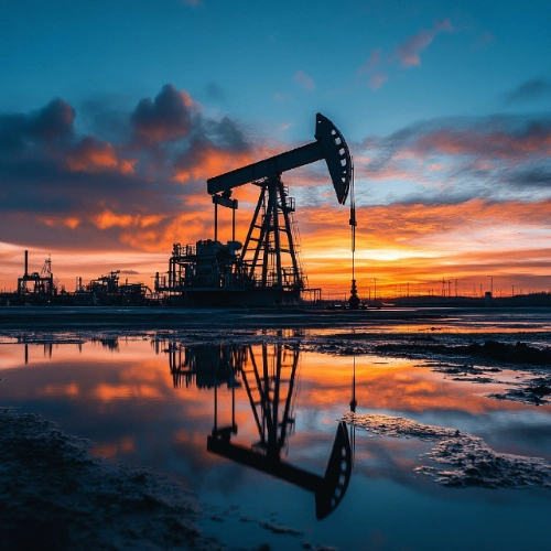 torres de perforación de petróleo (plataformas petroleras) integradas con los gráficos financieros